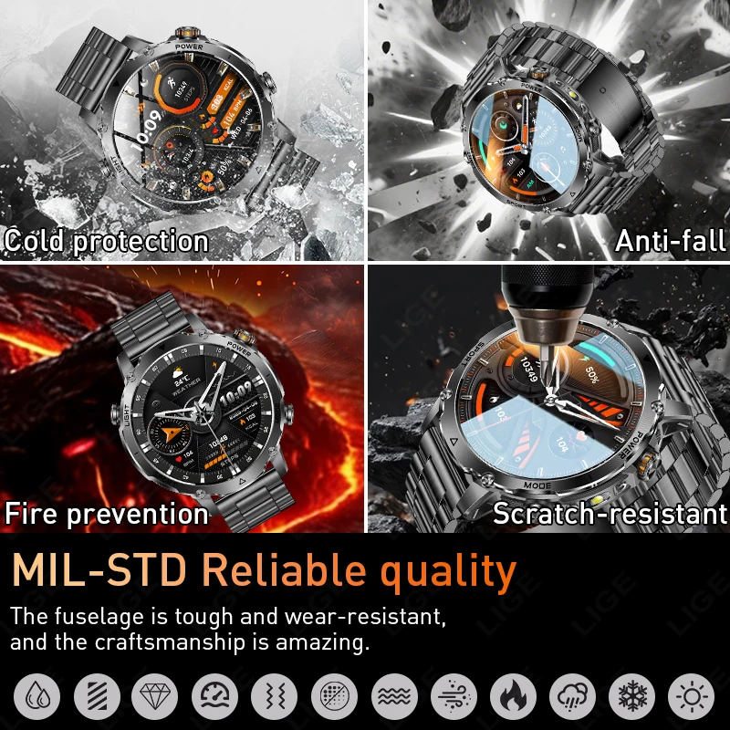 LIGE 2026 New Built-in 1400mAh Super Large Battery Men Smart Watch Outdoor 1.7" 360*360 SOS IP68 Waterproof BT Call Smartwatch