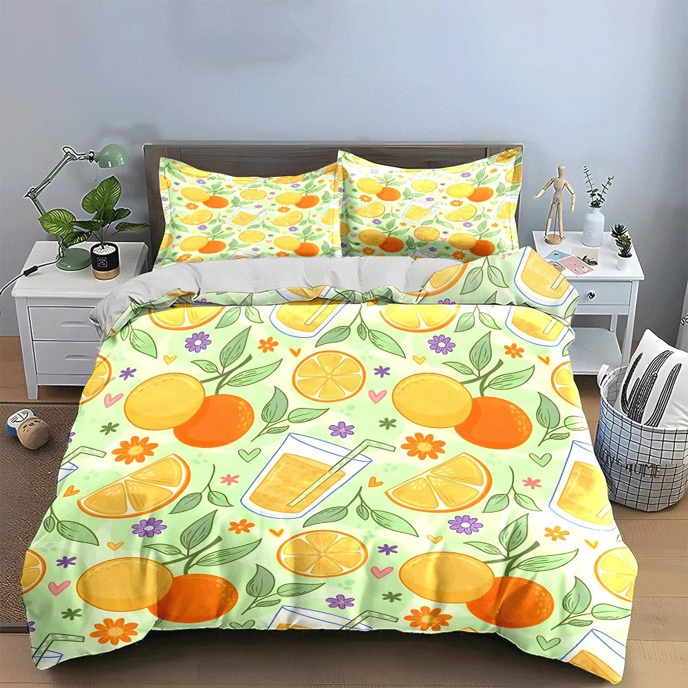 "Orange-Themed Summer Refreshment Set" Exquisite three-piece bedding set gift for kids and adults