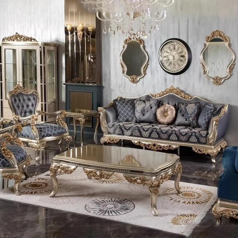 European fabric sofa combination large living room court solid wood carved furniture customization