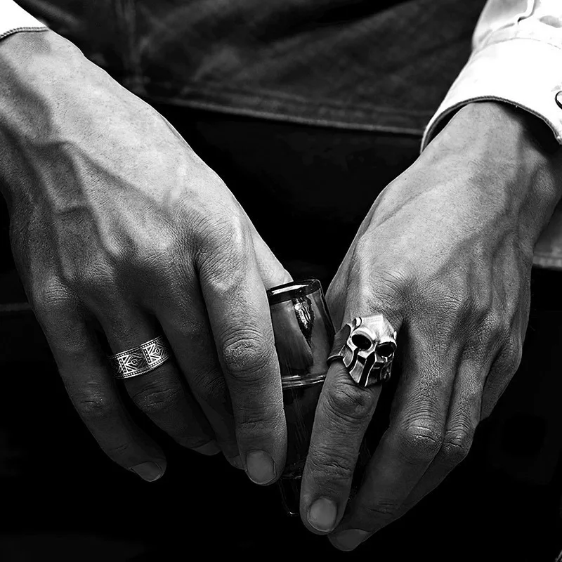 Retro Sparta Mask Ring For Men Silver Color Punk Gothic Adjustable Open Ring Greek Mythology Jewelry Bikers Accessories Man Gift