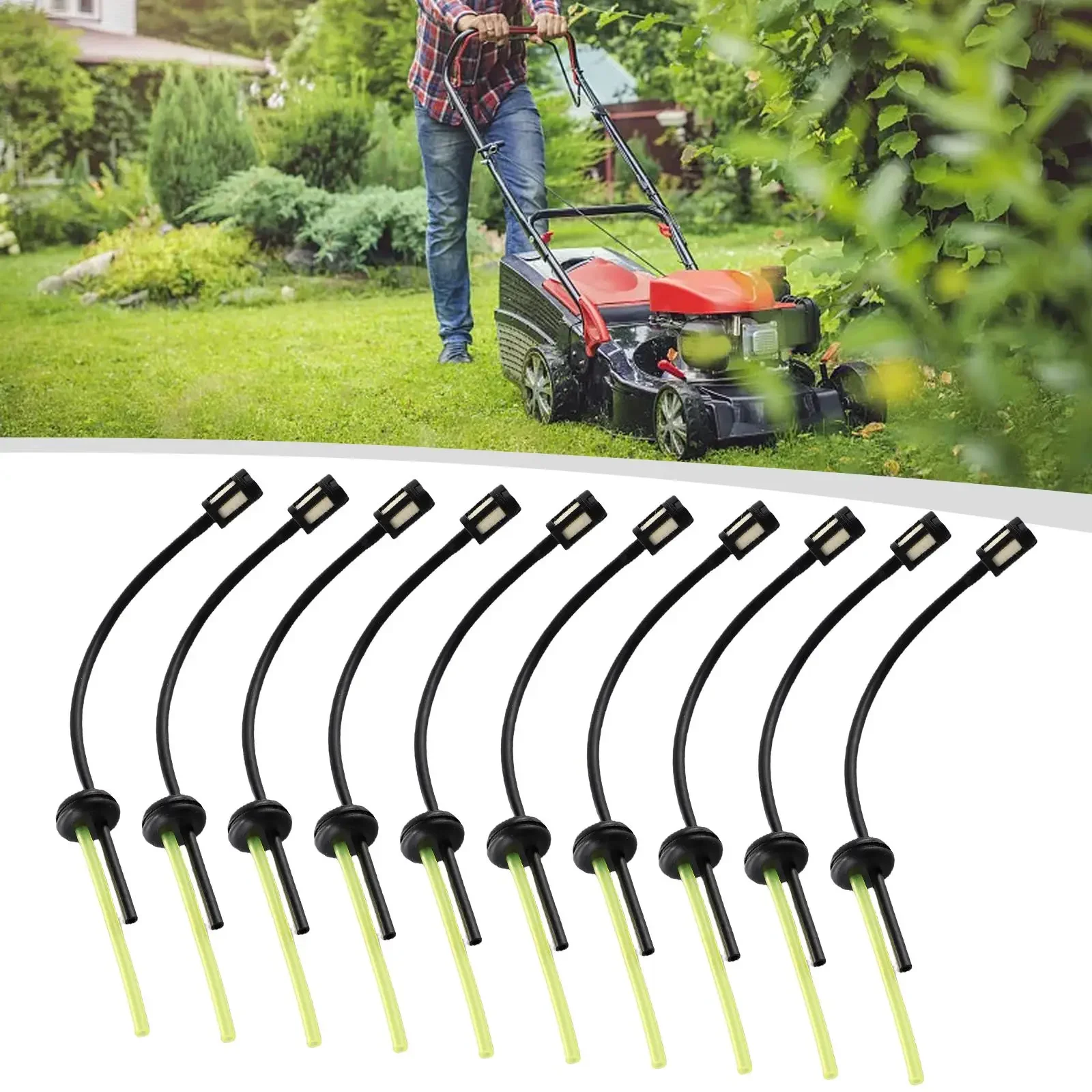 10PCS Fuel Hose Pipe with Fuel Filter, General Purpose Replacement Kit for Trimmer Mower Parts, Yellow + Black