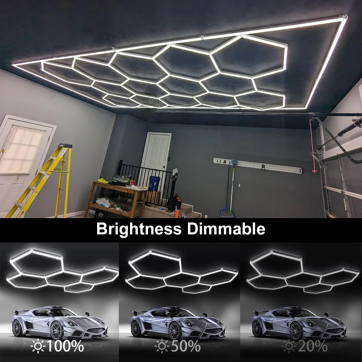 

Dimming LED Hexagonal Barbershop Garage Light 4000k 3000k 6000k Warm Car Auto Repair Details Lighting Workshop Gym Store Bar