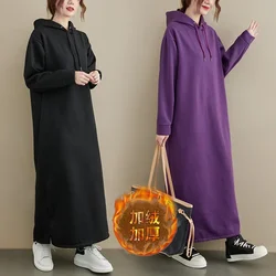 Autumn Winter New Dress Women Fashion Long Sleeve Loose Hooded Pullover Dress Women Cotton Clothes