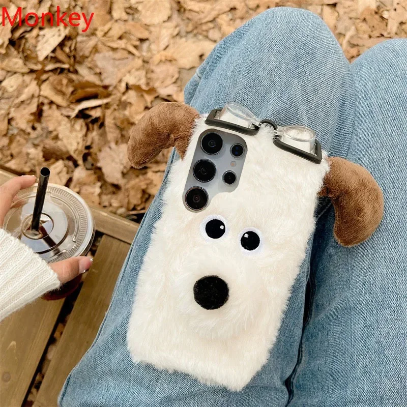 3D Hair Litle White Dog Case For Infinix Smart 8 7 5 4 Spark 20 10 9 8 7 6 GO 2024 2023 Fashion Warm Winter Plush Silicone Cover