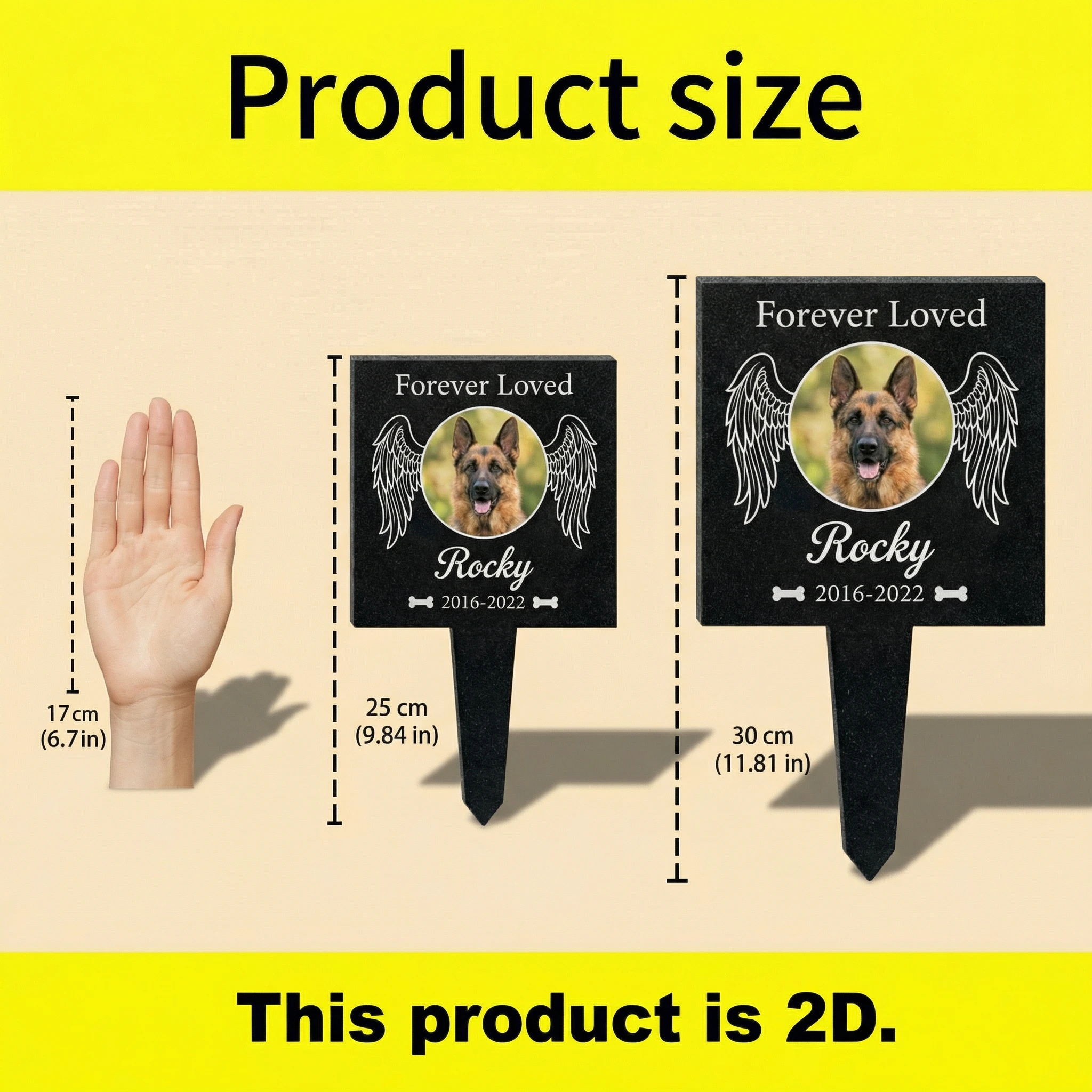 Custom Personalized Pet Memorial Stake,Weather‑Resistant,UV‑Protected,Angel Wing Design,2D Black Grave Marker,Pet Loss Keepsake