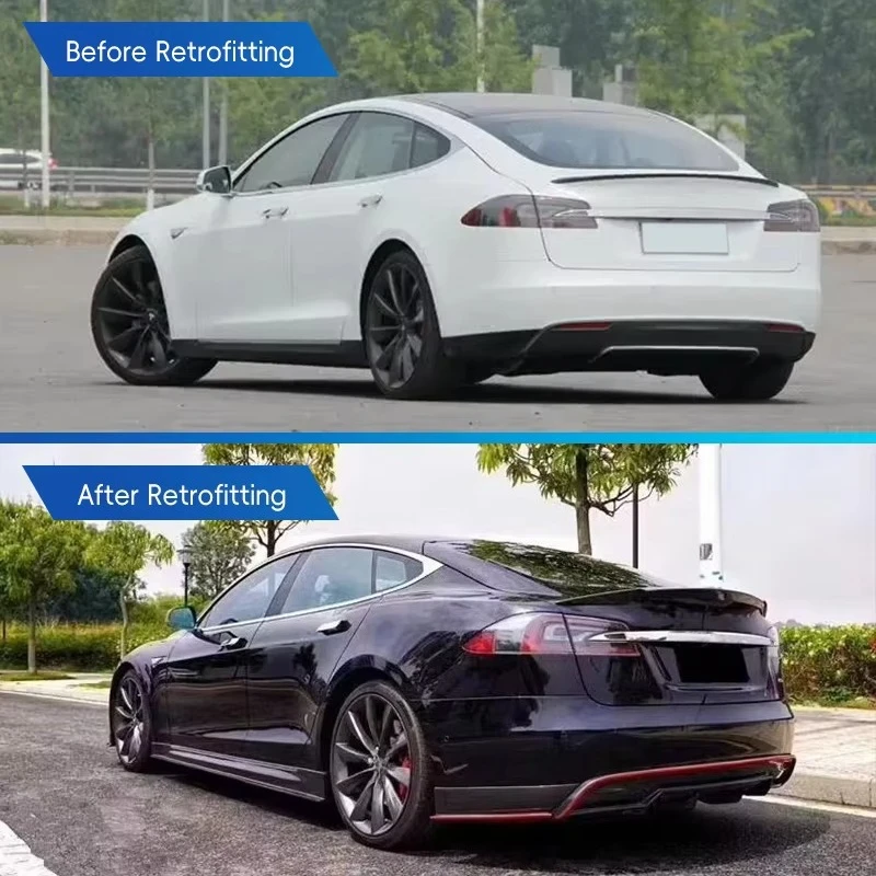 2014 Car Modification Upgrade Narrow-body Wet Carbon Fiber Body Kit Front Rear Lip Rear Spoiler Side Skirt for Model S 3