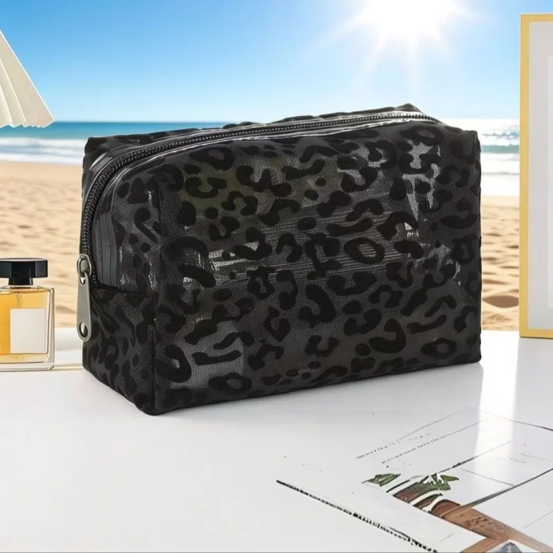 メッシュメイクアップバッグ-ヒョウ柄-化粧品ポーチ-大容量メイクアップハンドバッグ-旅行用トイレタリーオーガナイザー-ポータブルバスウォッシュバッグ