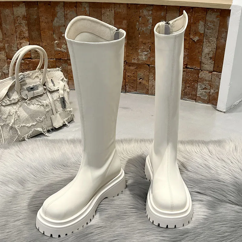 Fashion Round Toe Long Ladies Modern Boots Zippers Outdoor Female Casual Thick Soled Shoes Chelsea Women Knee High Boots