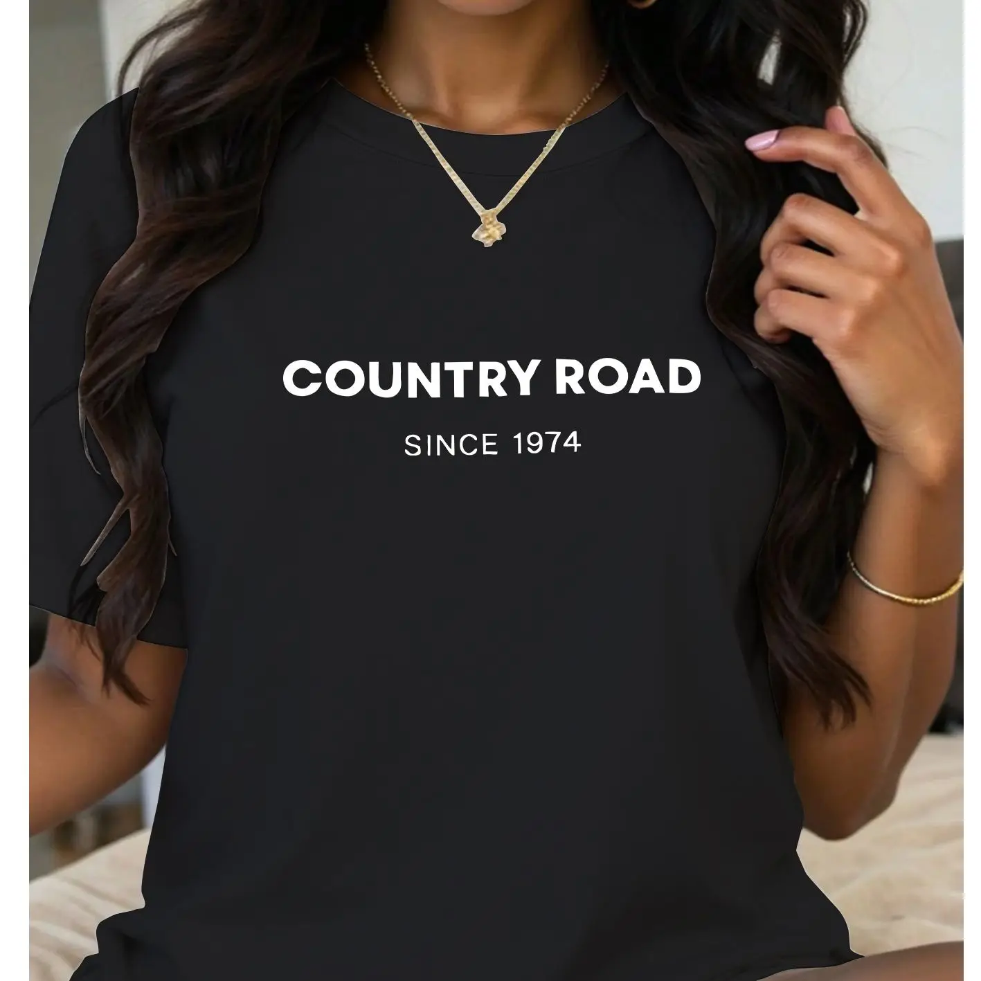 Fashionable Large Size Short Sleeve T-Shirt Women's Country Road Creative Letter Pattern Print Casual Style Summer Top