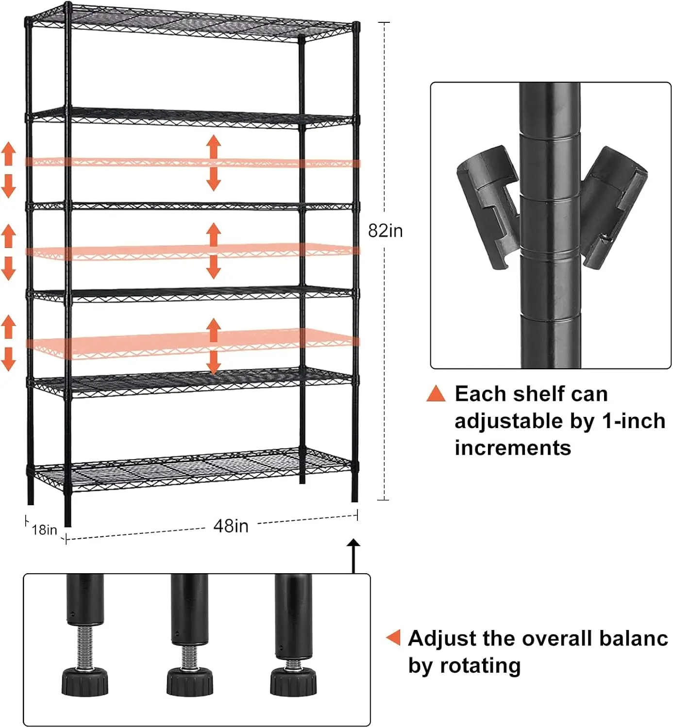 

6-Tier Storage Shelves Wire Shelving Unit on Wheels Heavy Duty Metal Shelves Adjustable Steel Shelving 2100Lbs Capacity