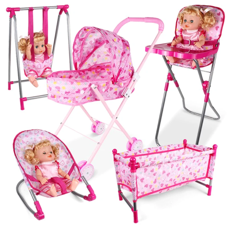Ensemble de poussette de simulation de beurre rose pour bébé, jouets de jeu de simulation, chaises à bascule, lit balançoire, chaise à manger, accessoires de maison
