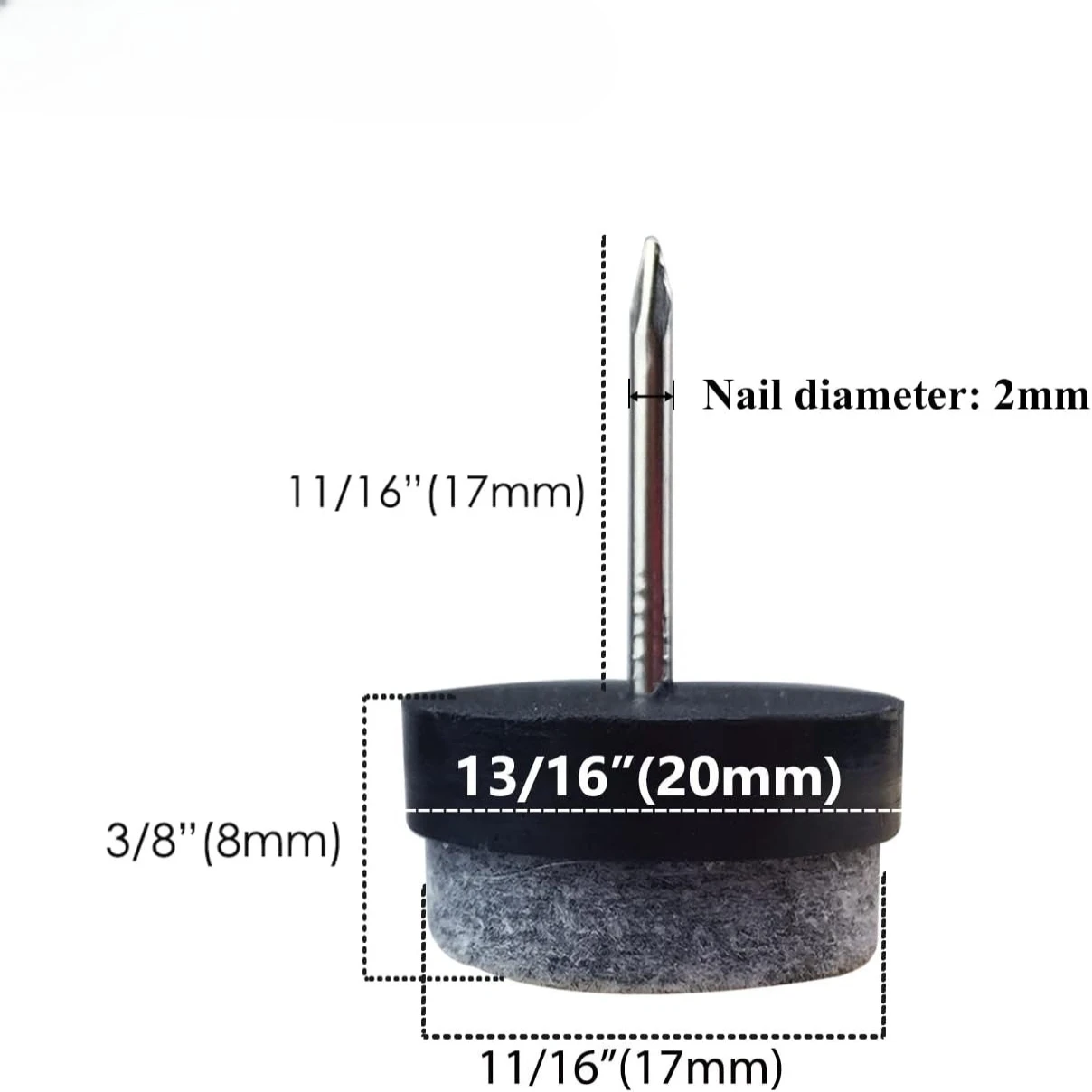 Nail-on Felt Pads, 30 Pcs Round Felt Furniture Sliders Pads Heavy Duty Floor Protectors for Wooden Chair Sofa Table Leg Feet