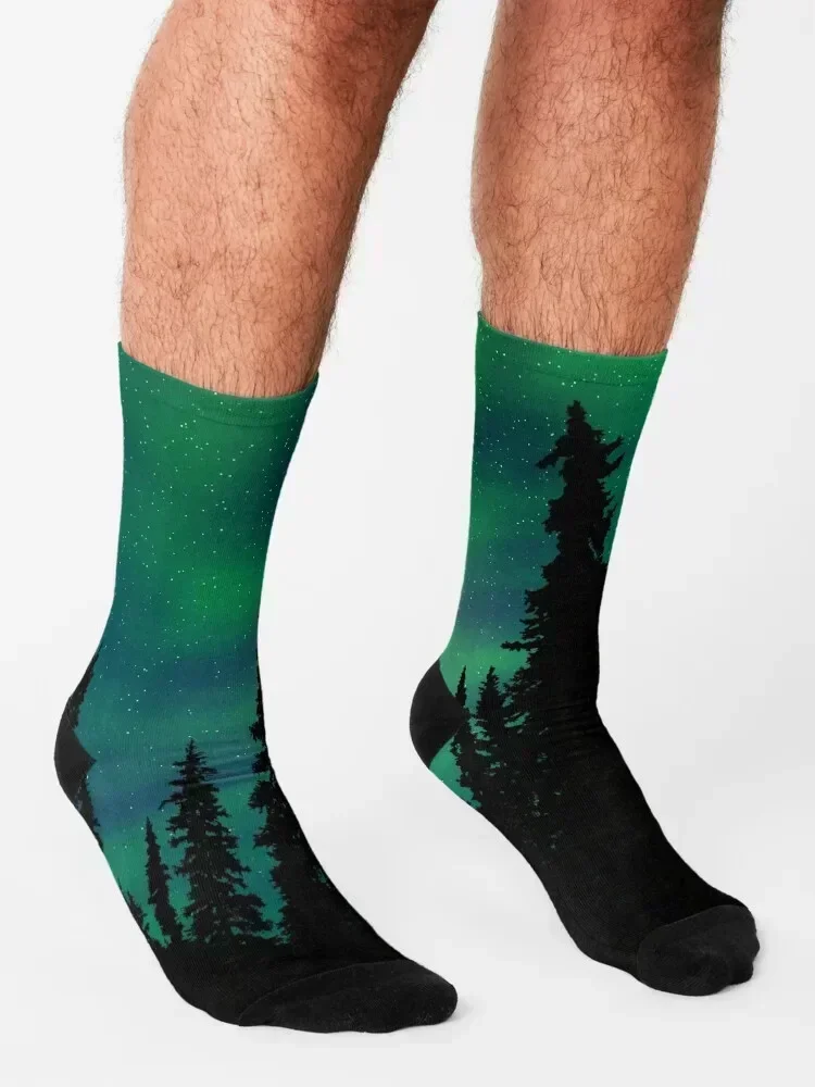 Northern Lights Over the Forest Socks heated Running sports and leisure Novelties Socks Ladies Men's