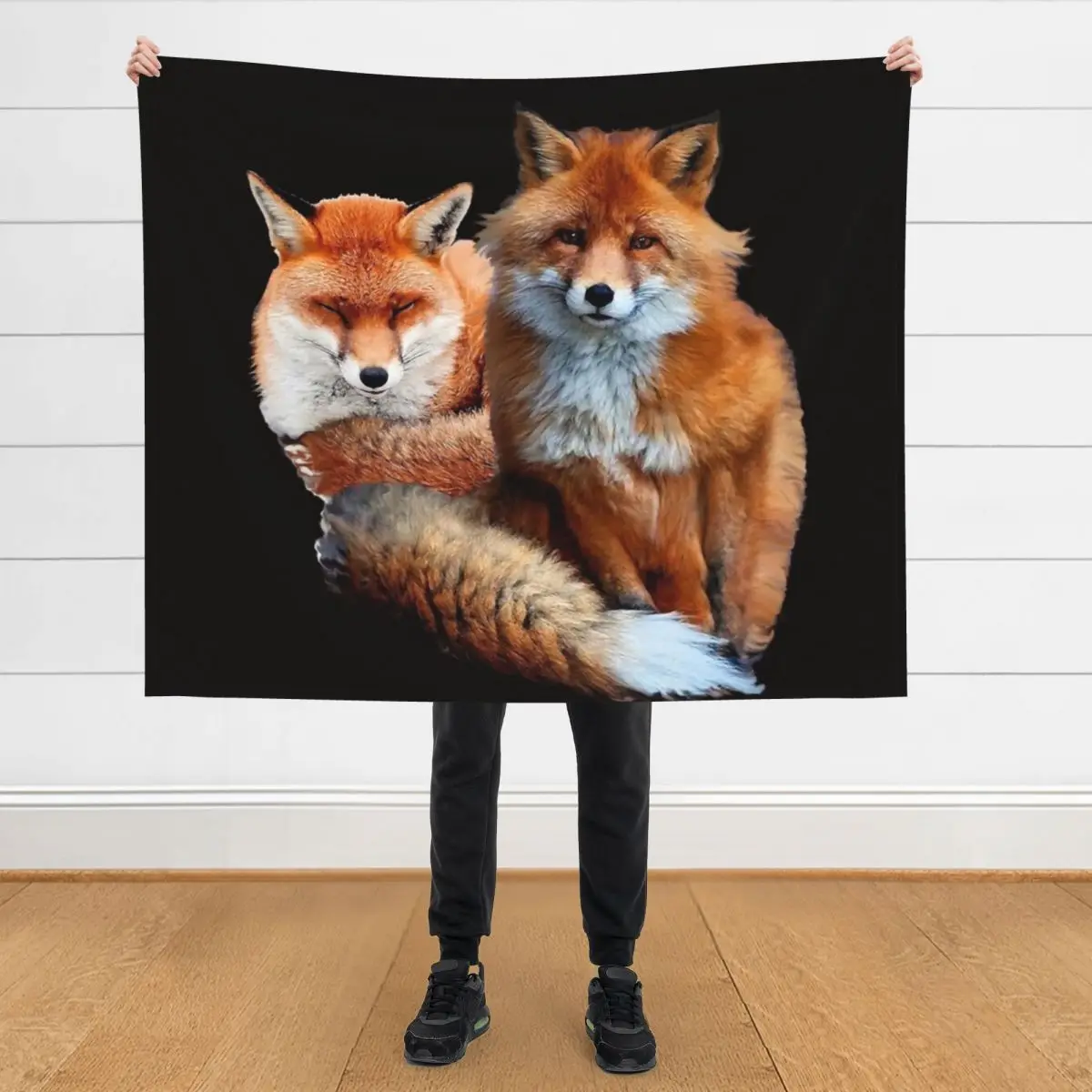 

RED FOXES IN BLACK Throw Blanket Hairys Travel Furry Blankets