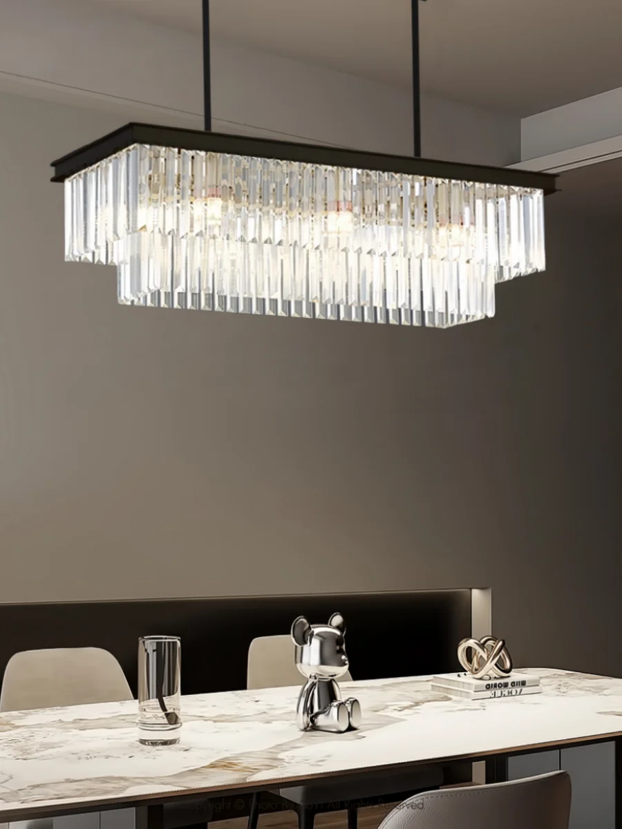 

Luxury Crystal Long Pendant Lamp Smoky Gray LED Hanging Light Home Decor Dining Room Table Luster Ceiling Lamps for Living Room