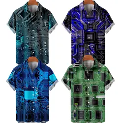 Men's Hawaiian T-Shirt Y2K Hombre Fashion Shirt Circuit Board 3D Printed Warm Casual Short Sleeve Beach Oversized Clothes