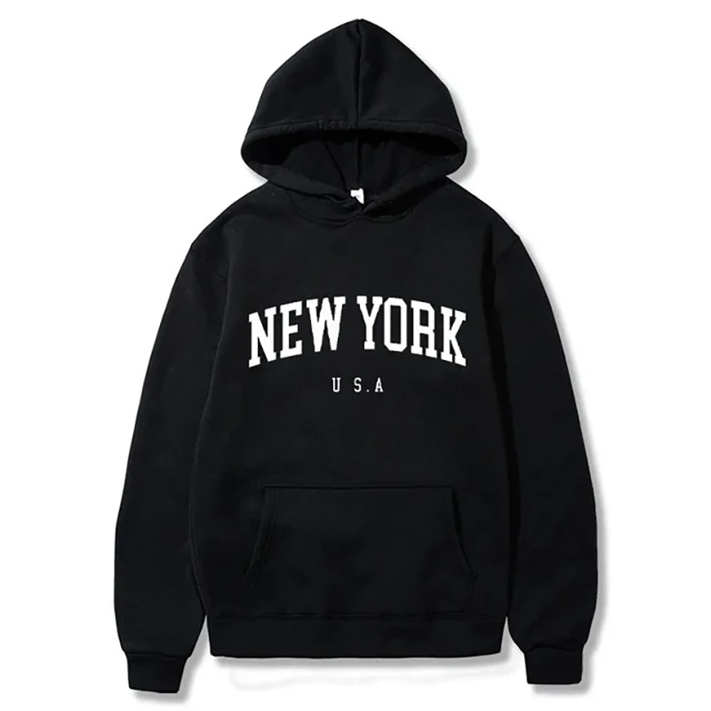 New York U.S.A City Hoodies Letter Graphic Print Men Woman Hoodie Hooded Sweatshirts Harajuku Pullover Unisex Tracksuit Clothing