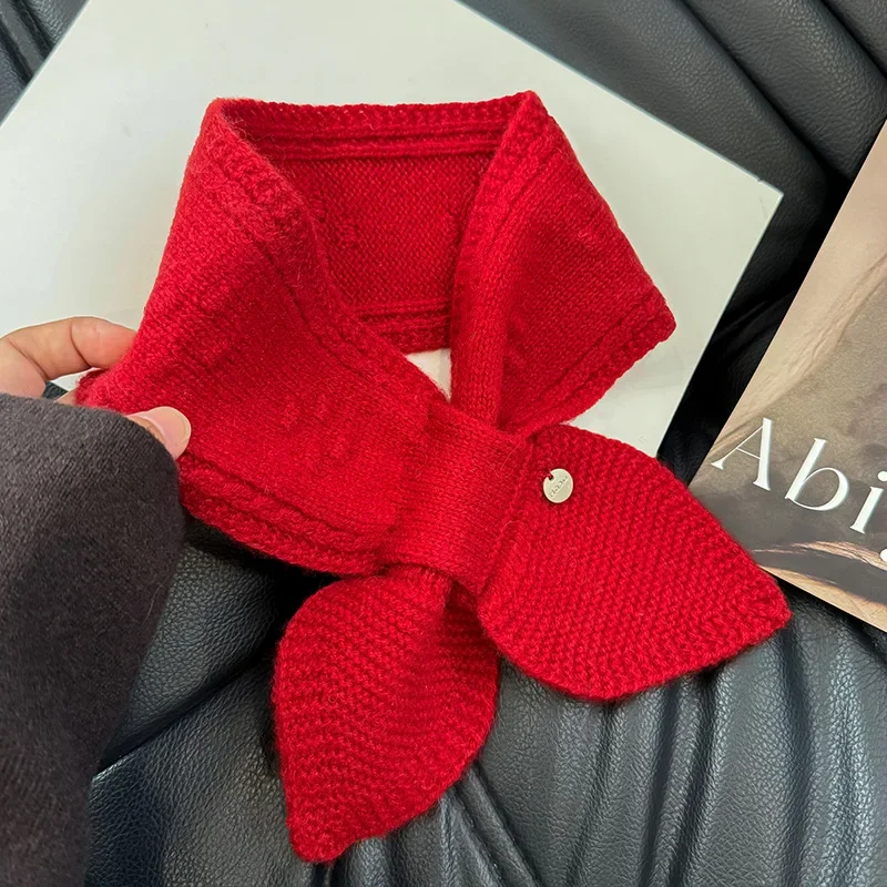 

Women's 100% Fashion Wool Knitting Scarf Soft Solid Color Cross Warm Winter Lady Shawl Wrap Versatile Bandana Echarpe