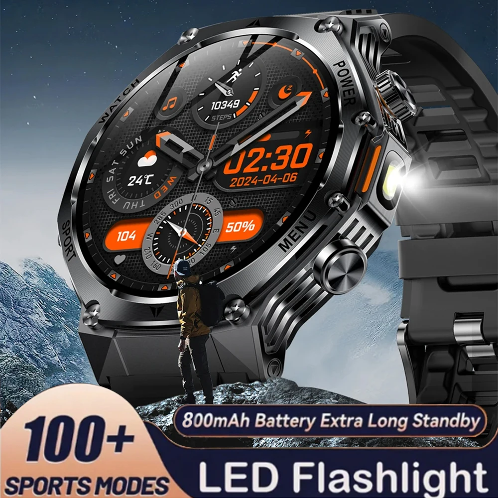 

2025 Новые 1,8-дюймовые уличные мужские умные часы 5,2 с Bluetooth-звонком IP67, водонепроницаемые, 800 мАч, аккумулятор, фитнес-спортивные умные часы