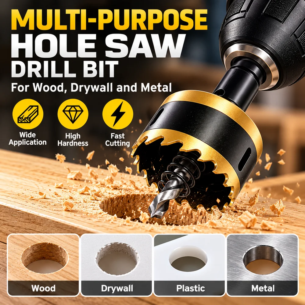 New Triangular Shank Bi-Metal Hole Saw 15-80mm with Pilot Drill Hole Saw Cutter Hole Cutting Tool Drill Presses