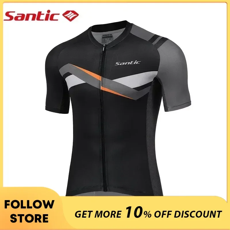 

Santic Men Cycling Short Sleeve Summer MTB Bike Shirts Full Zipper Breathable Quick Drying Skin Friendly Clothing Asian Size