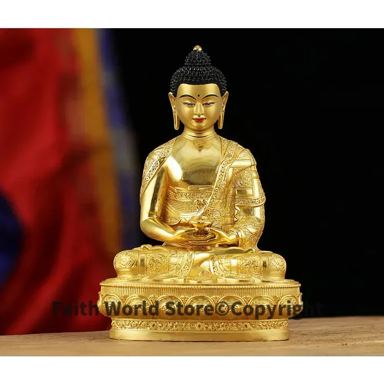 21CM large -High-grade gold gilding Buddha brass statue HOME family effective protection Tibetan Nepal Amitabha Amitayus Buddha