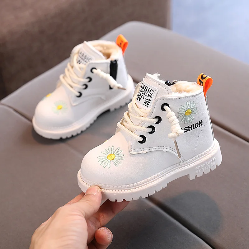 OULYLAN Winter Cotton Boots 2024 Fashion Children's Plush Shoes Boys Warm Short Boots Casual Girls Cute Side Zipper Snow Boots