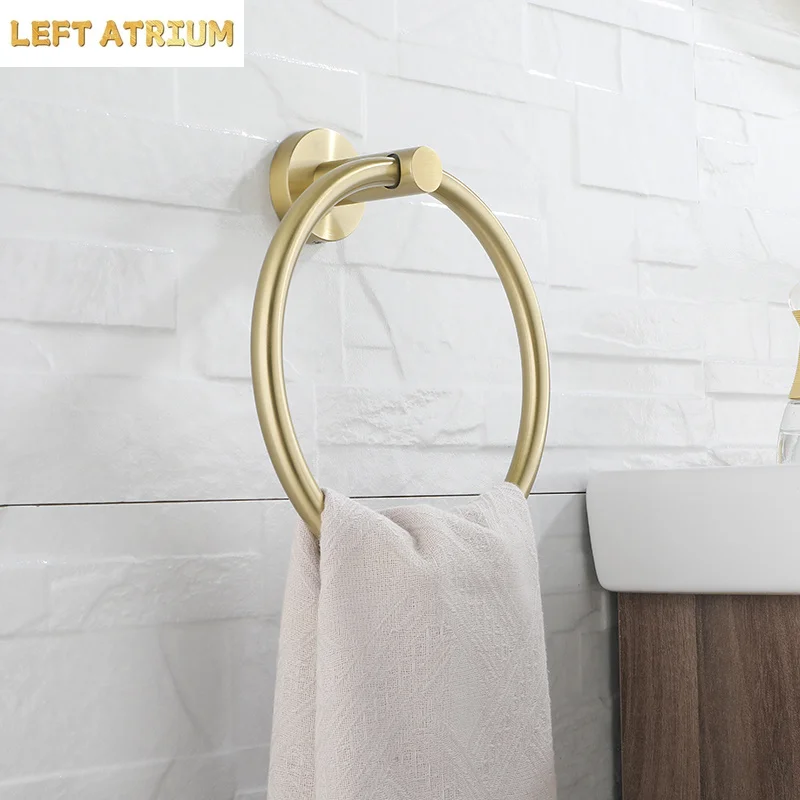 Brushed Gold Bath Towel Ring Holder Hook Gold Brushed Bronze Golden Towel Rack Stainless Steel Wall Mounted