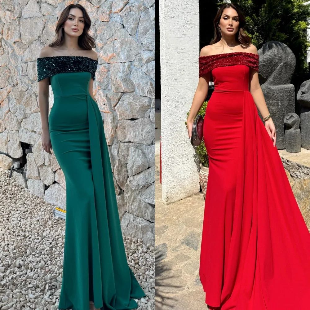 

Формальные элегантные джерси с блестками и бисером, длинные платья русалки с открытыми плечами по индивидуальному заказу, платья для особых случаев, современный стиль