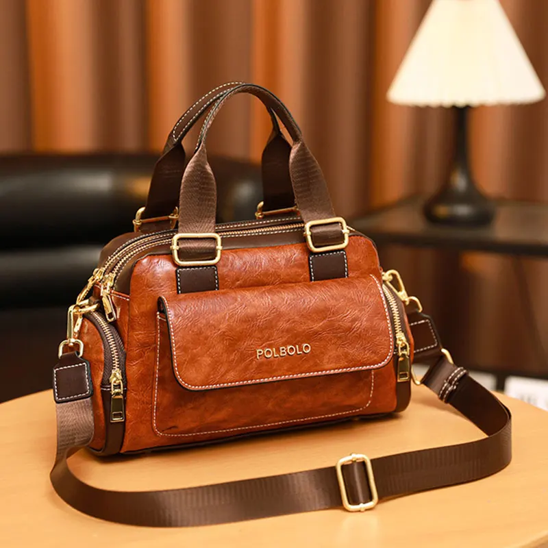 

Vintage Women's Bag 2025 New PU Leather Shoulder Bag Luxury Women Boston Handbags Retro Large Capacity Female Crossbody Bags