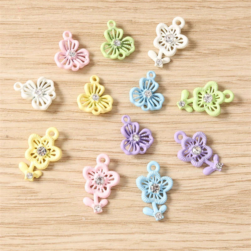 5 Stück Niedliche Bunte Kristall-Metall-Blumenanhänger Passend für Halsketten, Ohrringe, Armbänder, DIY-Bastelzubehör für Schmuckherstellung – Detail 4