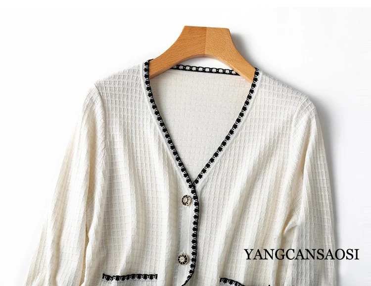 Imagem -02 - Início do Outono Nova Amoreira Seda Cashmere Misturado ol Commuter Pele Amigável V-neck lã Pequena Fragrância Cabolsa de Malha Cardigan