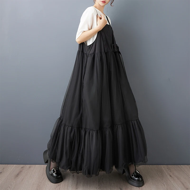 mode mesh splitsen hangende bloemknop rok ontwerp gevoel verborgen gesp rits schouderband verstelbare schouderband rok