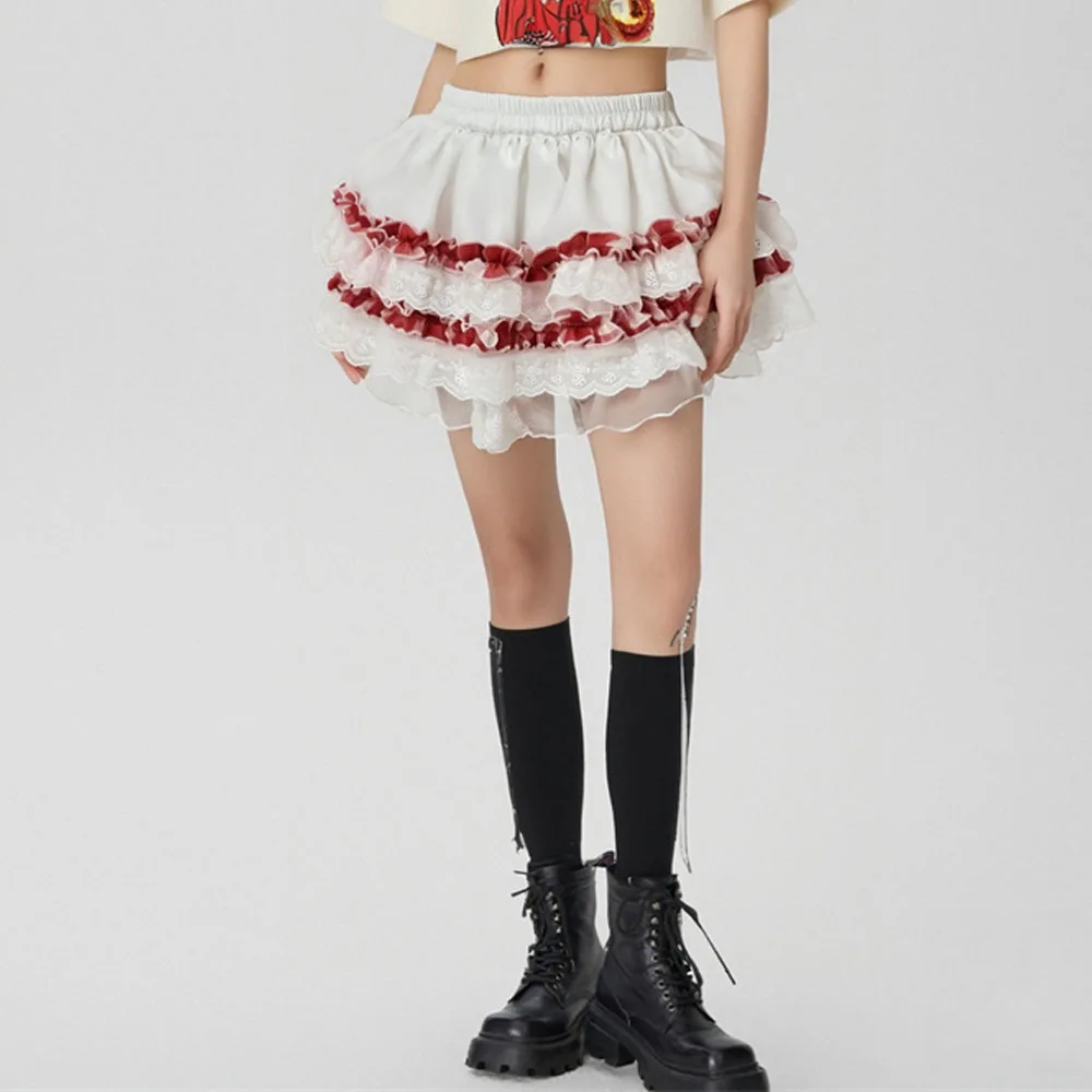Doce lolita ballet bolo saia japonesa feminina verão bonito malha rendas plissado festa mini saias meninas kawaii y2k faldas mujer