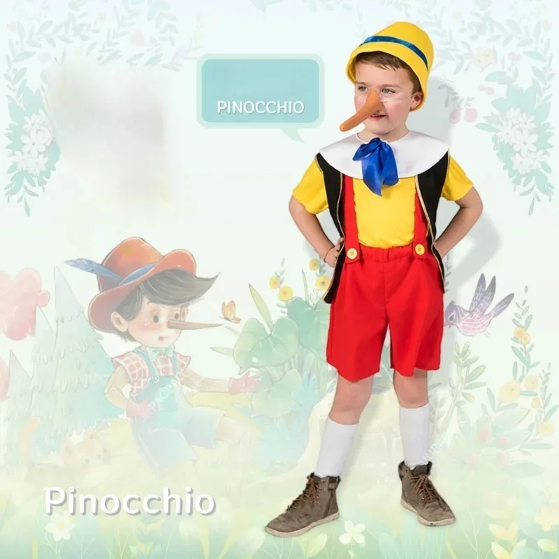 

Boys Girls Pinocchio Costume Kids Halloween Funny Birthday Party Clothes Cartoon Character Roleplay Cosplay Costume Nose Set