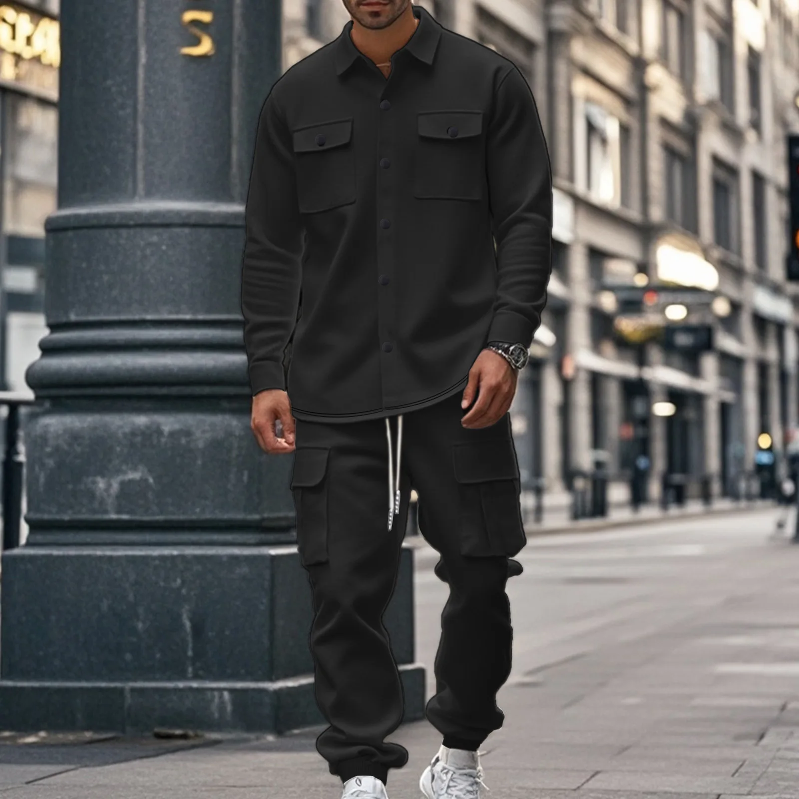 Autumn and winter men's fleece tooling sweater set outdoor hunting lapel jacket loose thermal suit