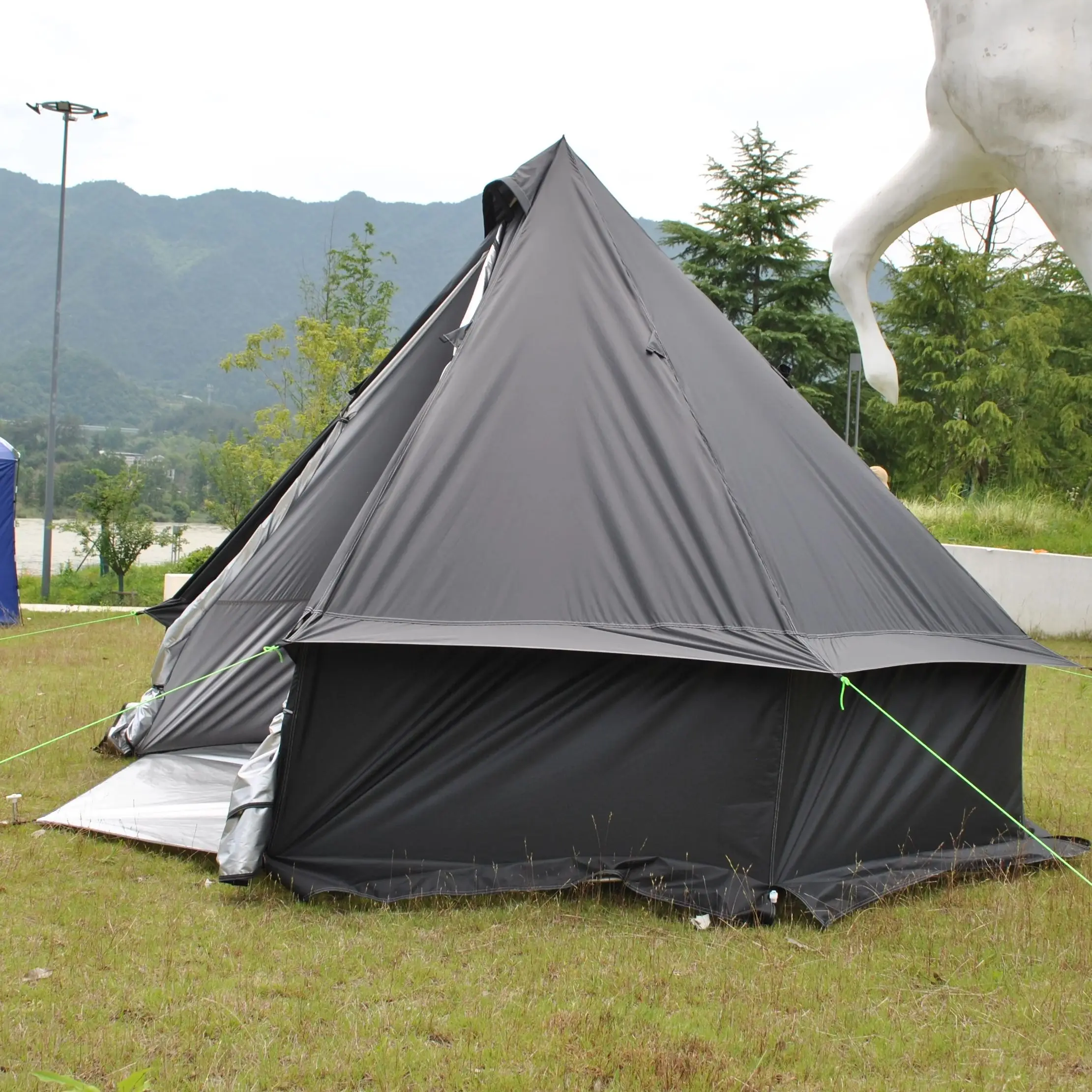 خيمة منغوليا يورت 6/7/8 شخص، خيمة قلعة فاخرة للفصول الأربعة، قابلة للتنفس، مقاومة للماء في الهواء الطلق، وظيفة محمولة مطلية بالفضة للأشعة فوق البنفسجية، #4