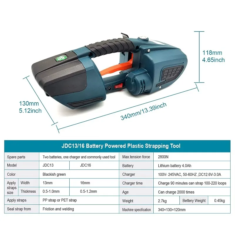 آلة الربط JDC مع بطاريتين لأداة التعبئة والتغليف PP/PET مقاس 13/16 مم أوتوماتيكية ومحمولة للذوبان الساخن #5