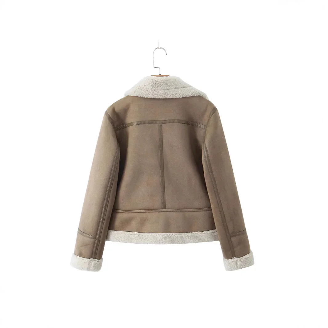 Amazon Cross-Border Novinka Podzimní/zimní semišová kožená bunda s fleecovou podšívkou a integrovaným límcem - náhled 4