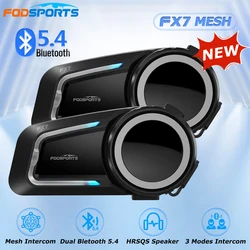 2PCS Fodsports Mesh Intercom FX7 Motocycle Helmet Headset Bluetooth 5.4 ,Moto Interphone for 10 Rider,2000m,FM Radio,Music Share