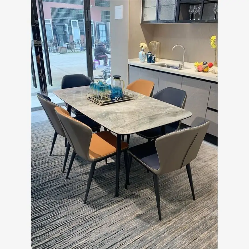 Table dining chair combination D designer rock slab ins wind bright surface table solid wood a luxury board