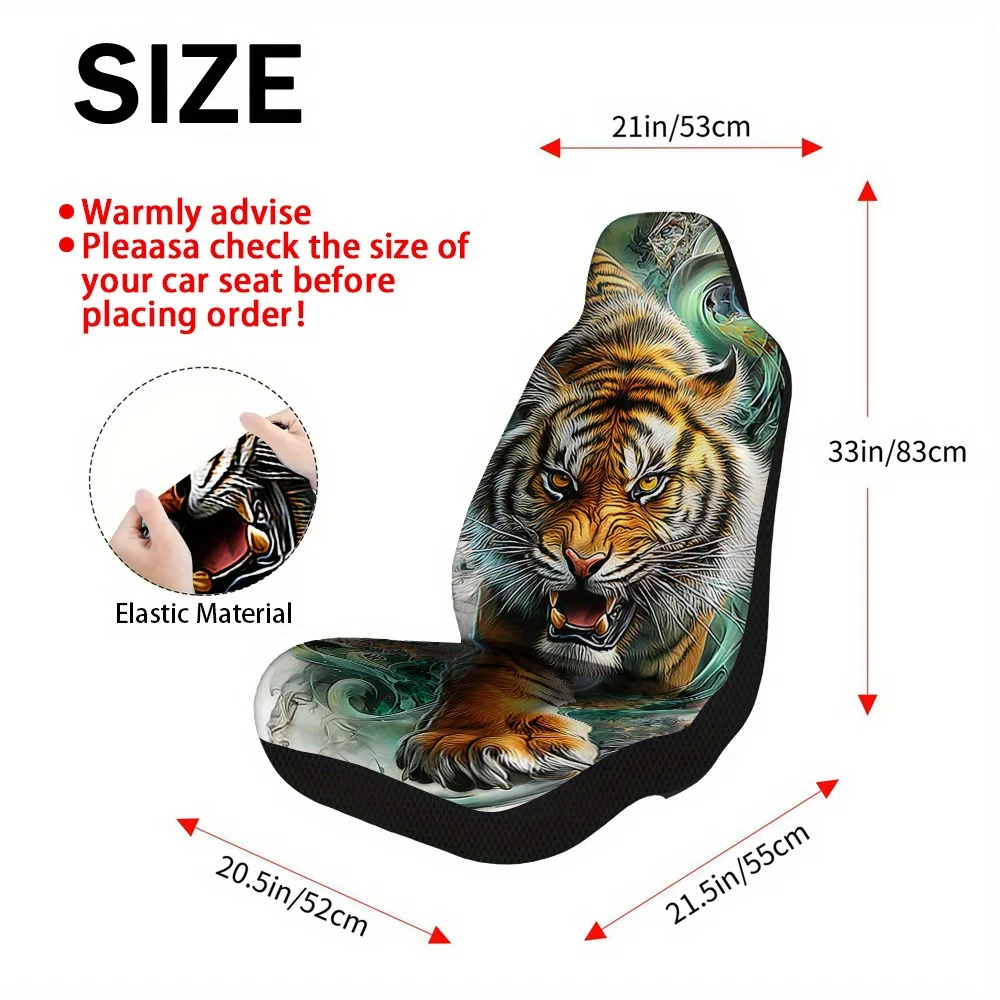 Set Of 2 Dynamic Tiger Print Car Seat Covers – Universally Compatible Front Seat Protectors For Vehicles, Suvs & Sedans, Sturdy