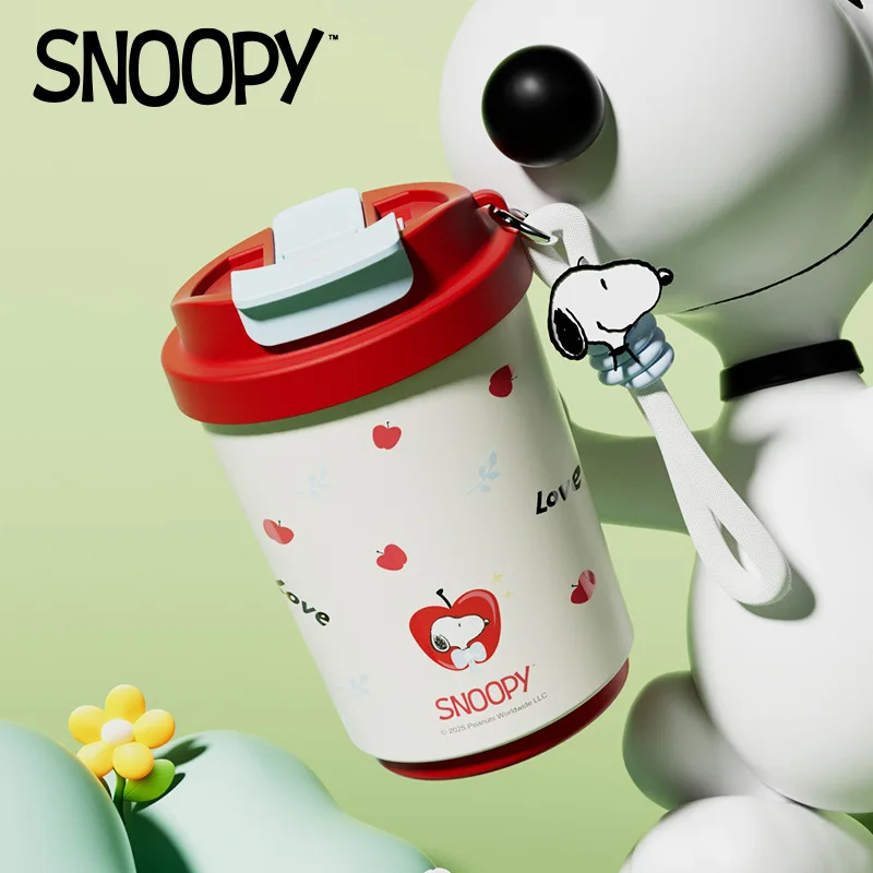 

Новинка 2025, Kawaii Snoopy, изолированная чашка из нержавеющей стали, мультяшная портативная домашняя чашка для кофе с двумя напитками, детский подарок на день рождения