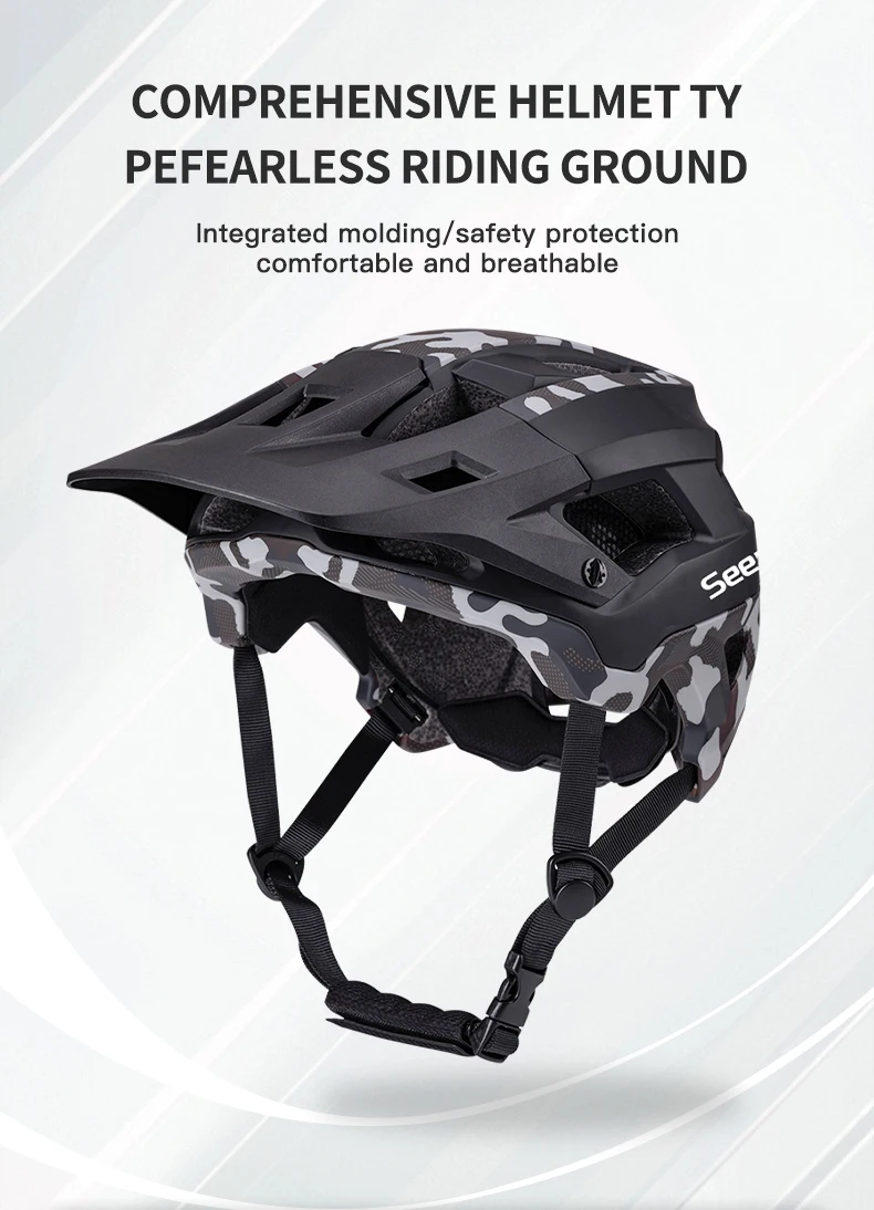 SeekerCamouflage Mountainbike-Helm, Einteiliger Komfortabler Leichter Rennrad-Helm, Stoßfester Offroad-Fahrradhelm – Detail 1