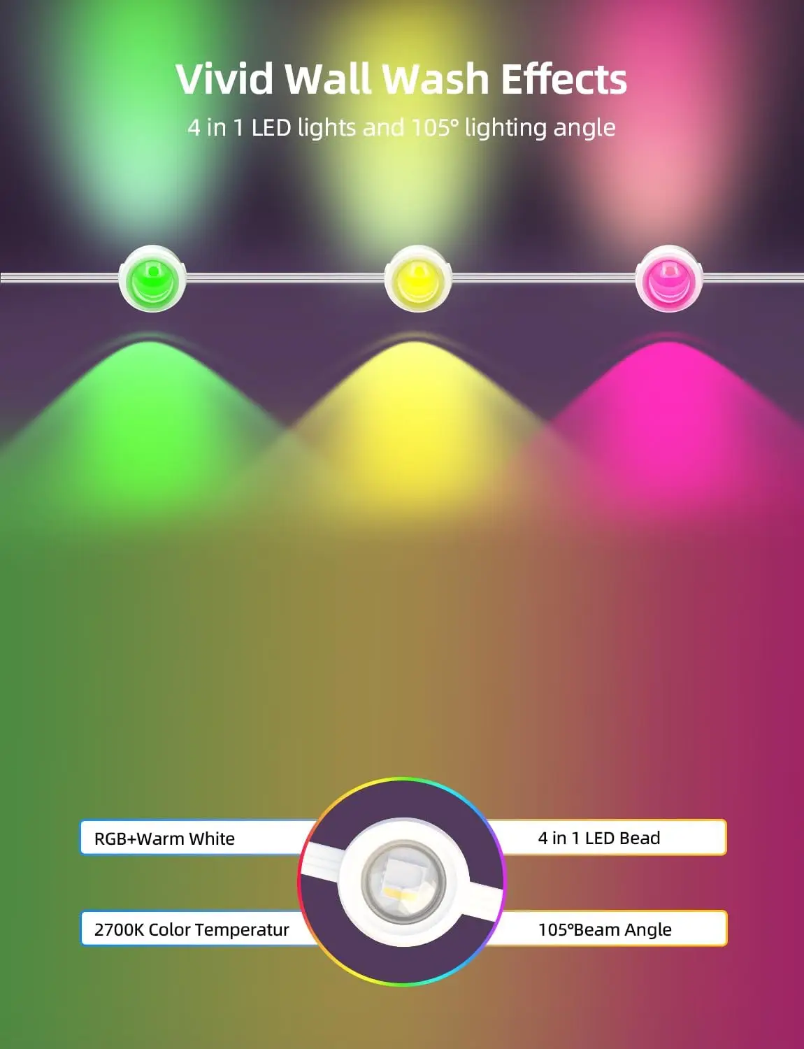 100 قدم مع 72 مصباح LED، 111 وضعًا للمشهد، أضواء RGBW الذكية مع 40 لومن أبيض دافئ، تطبيق وجهاز تحكم عن بعد لعيد الميلاد والعطلات والأعمال