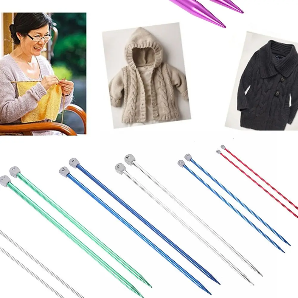 2Pcs/Set 20-12mm Aluminum Knitting Needles Single Pointed Scarf  Sweater Long Needles Straight Pins DIY Weaving Tool Accessory