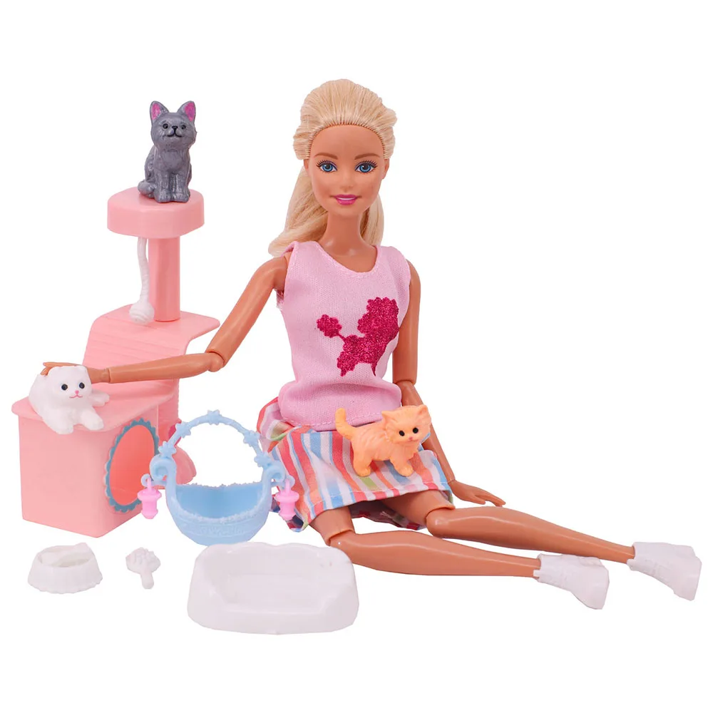 Puppenhaus Möbel Bett Tisch Stuhl für Barbies Kunststoff Reinigungswerkzeuge für Barbies Zubehör Mini Möbel Modell Geschenke Spielzeug