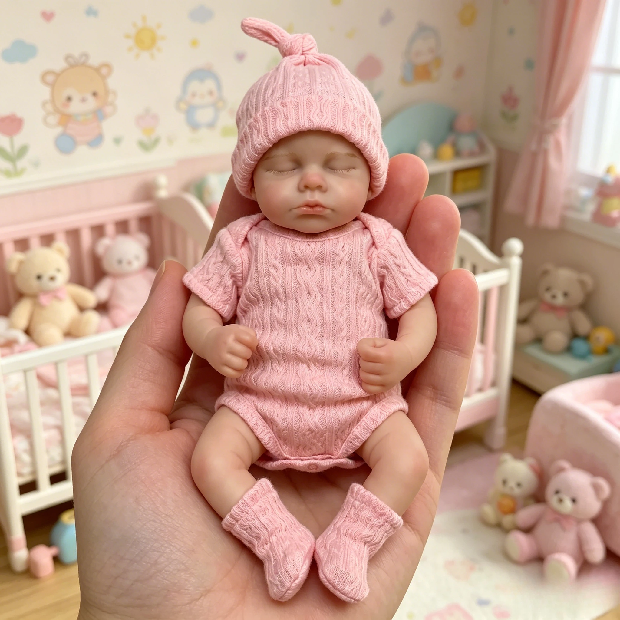 NPK 6Inch Reborn Loulou Palm Handy Size Full Solid Platinum Silicone Super Soft Elastic Doll  with Mini Accessories Clothes