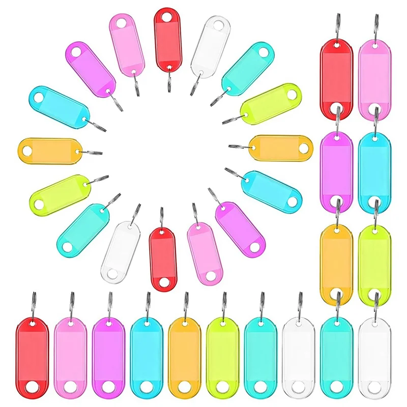 200 Pieces Key Tags Double Sided ID Keychain Tag Key Tags Identifiers Key Labels with Ring Flexible Key Ring, 8 Colors