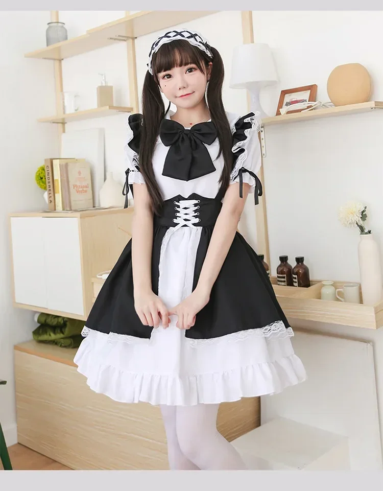 Robe de femme de chambre gothique Lolita noire et blanche, olympiques de cosplay trempés pour filles, femme de chambre de serveuse, fête, olympiques de scène, grande taille